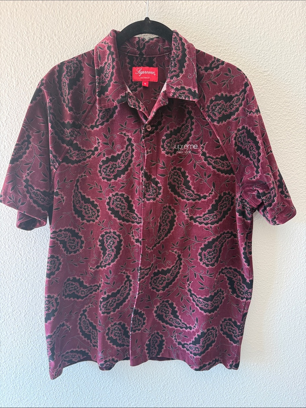 Supreme Burgundy and Black Paisley Short Sleeve Button-Down Shirt